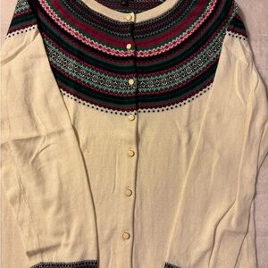 Talbots Cream Cardigan with Multicolor Pattern